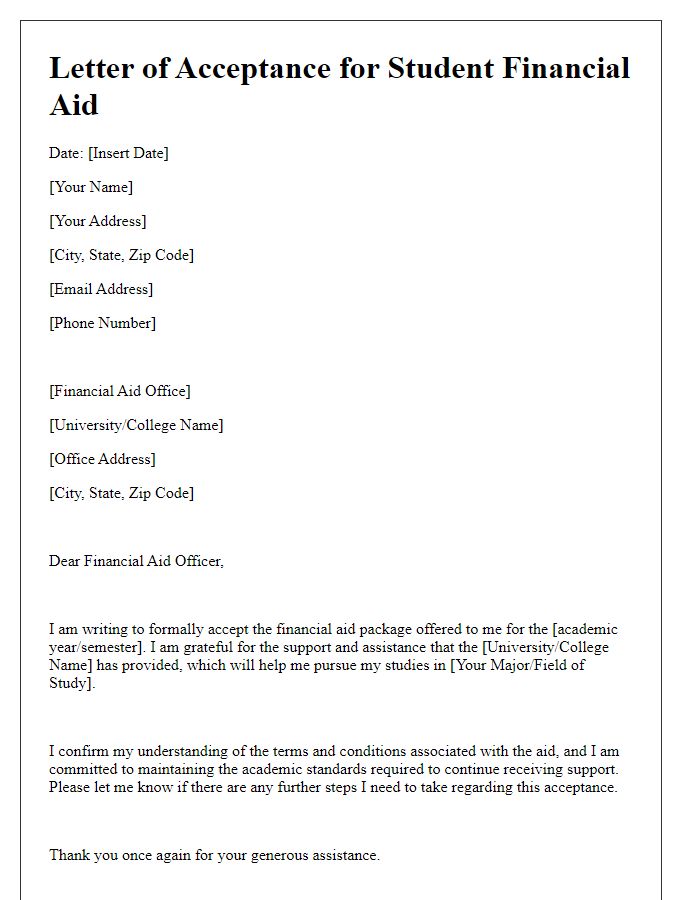 Letter template of acceptance of student financial aid