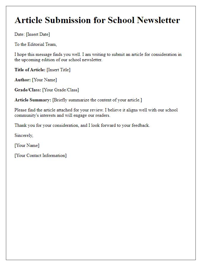 Letter template of article submission for school newsletter