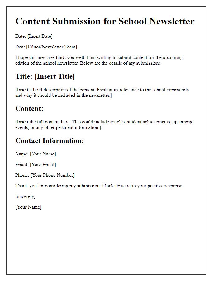 Letter template of content submission for school newsletter