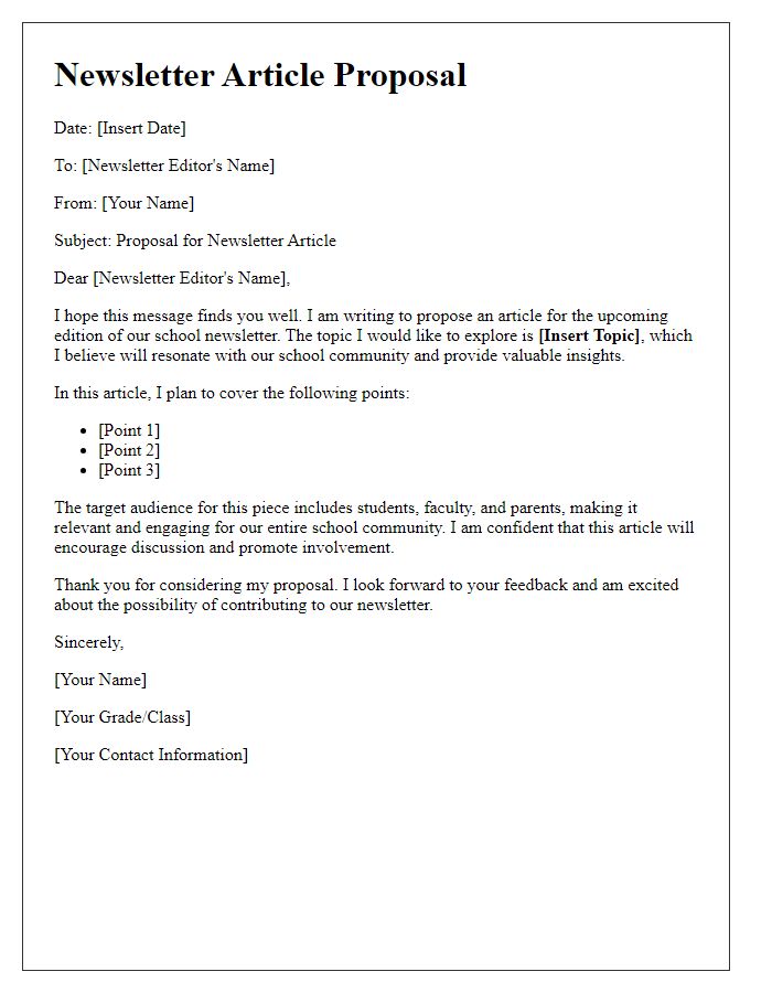 Letter template of newsletter article proposal for school