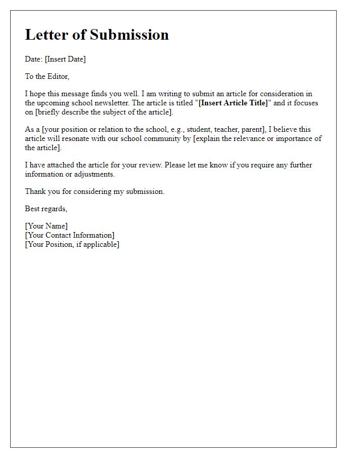 Letter template of submission for school newsletter article