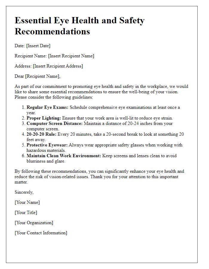 Letter template of essential eye health and safety recommendations