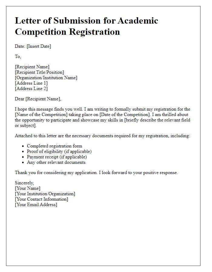 Letter template of submission for academic competition registration