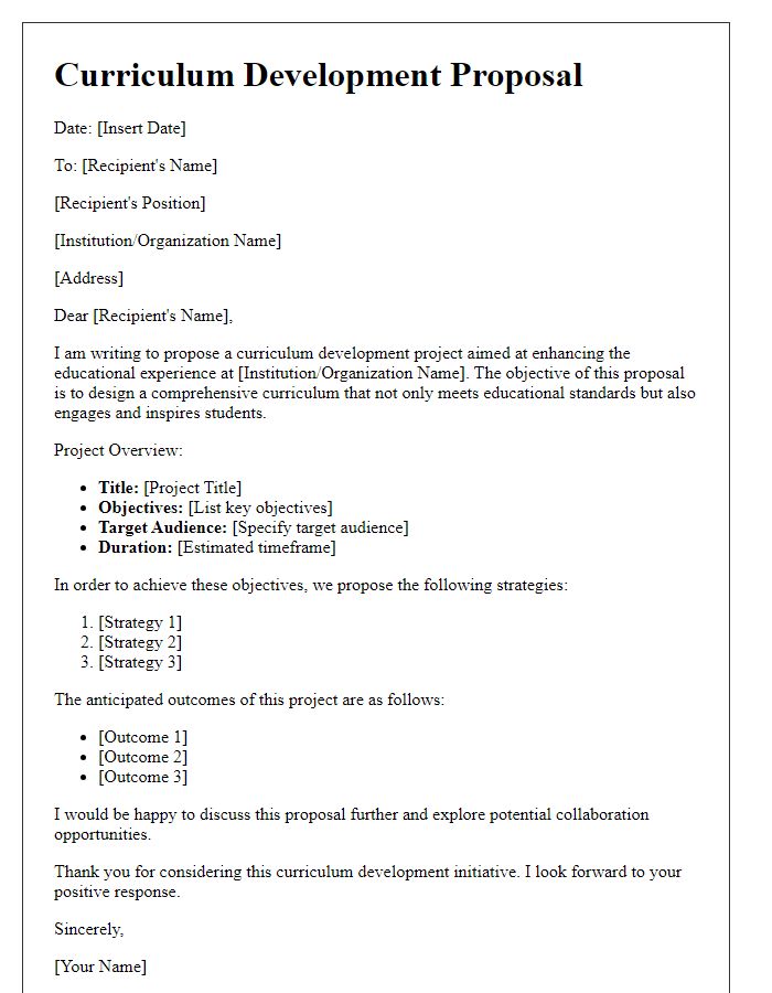 Letter template of curriculum development proposal