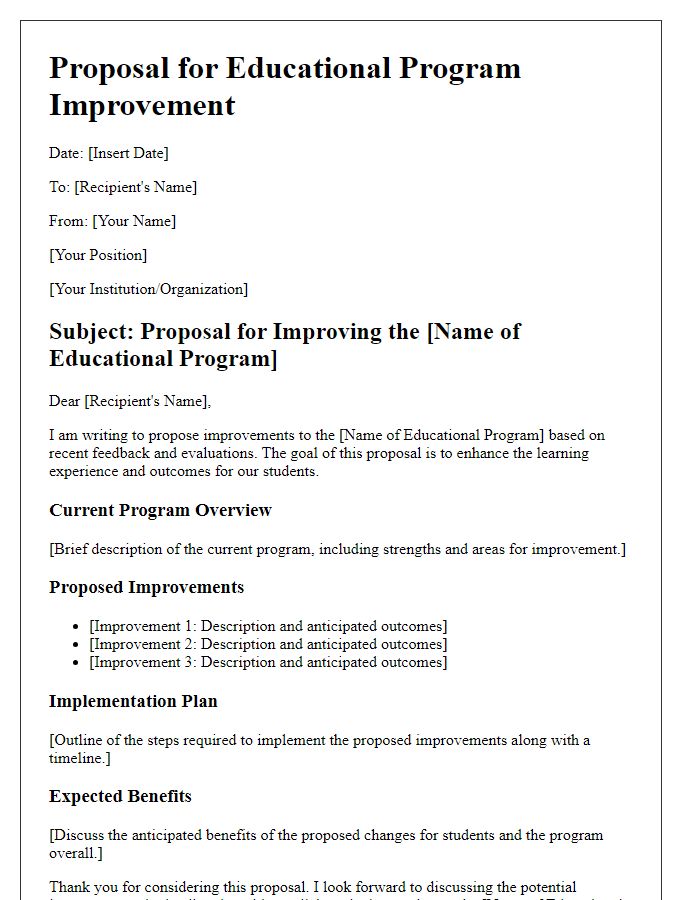 Letter template of educational program improvement proposal