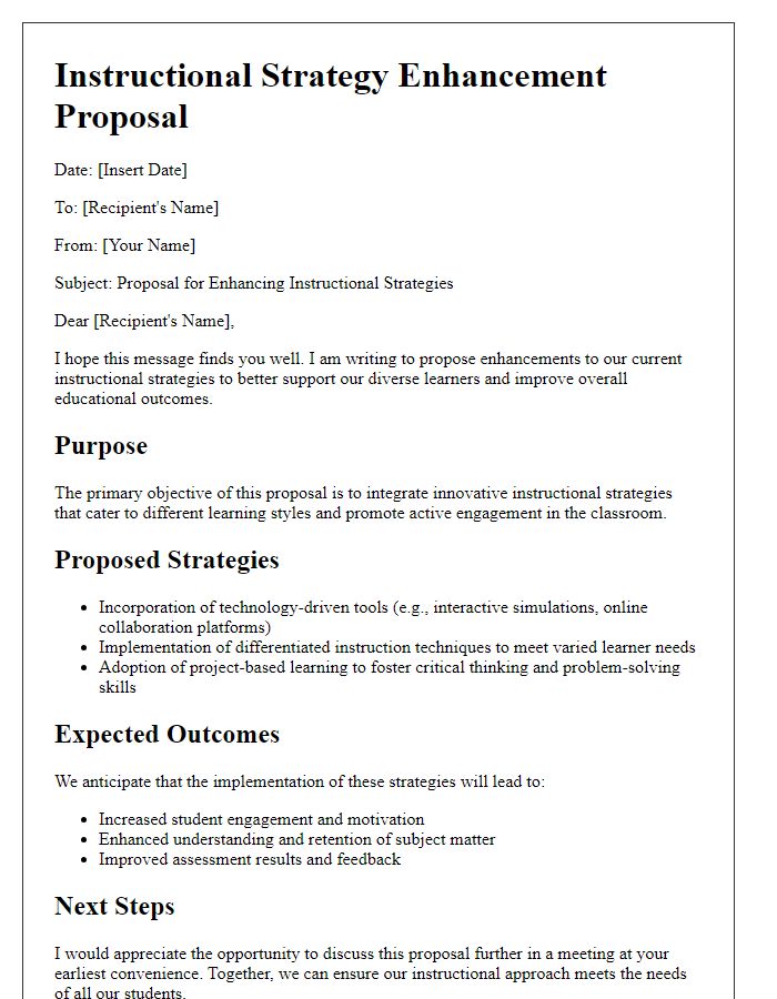 Letter template of instructional strategy enhancement proposal