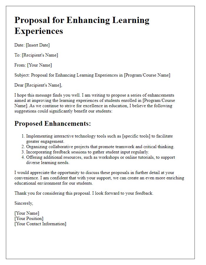 Letter template of learning experience enhancement proposal