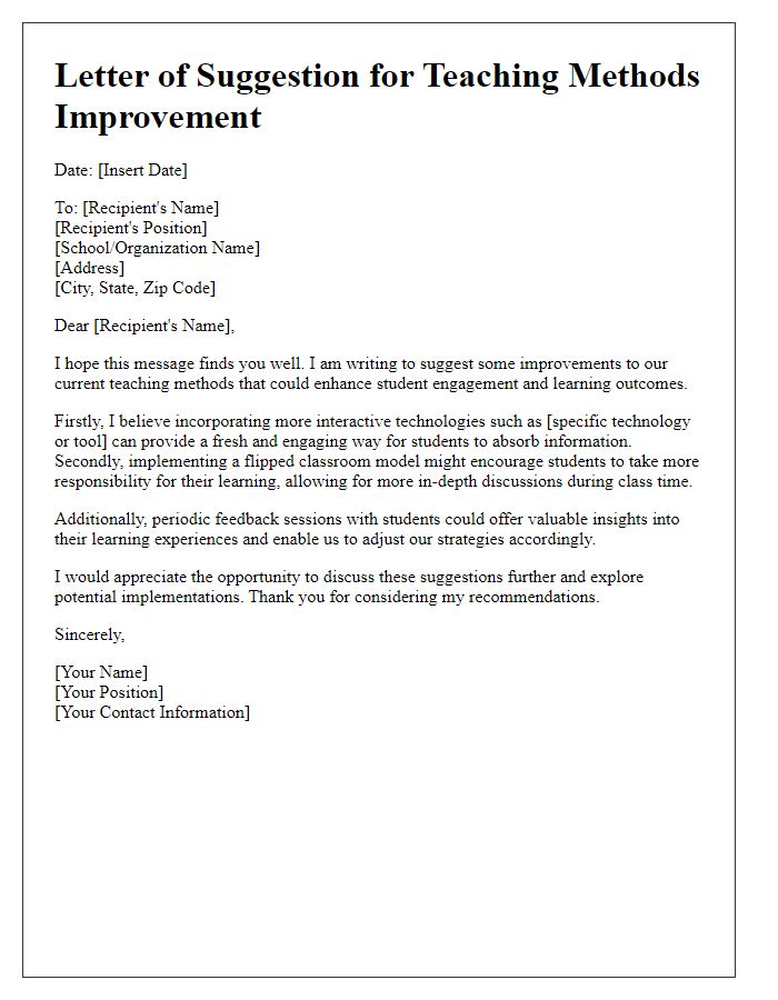 Letter template of teaching methods improvement suggestion