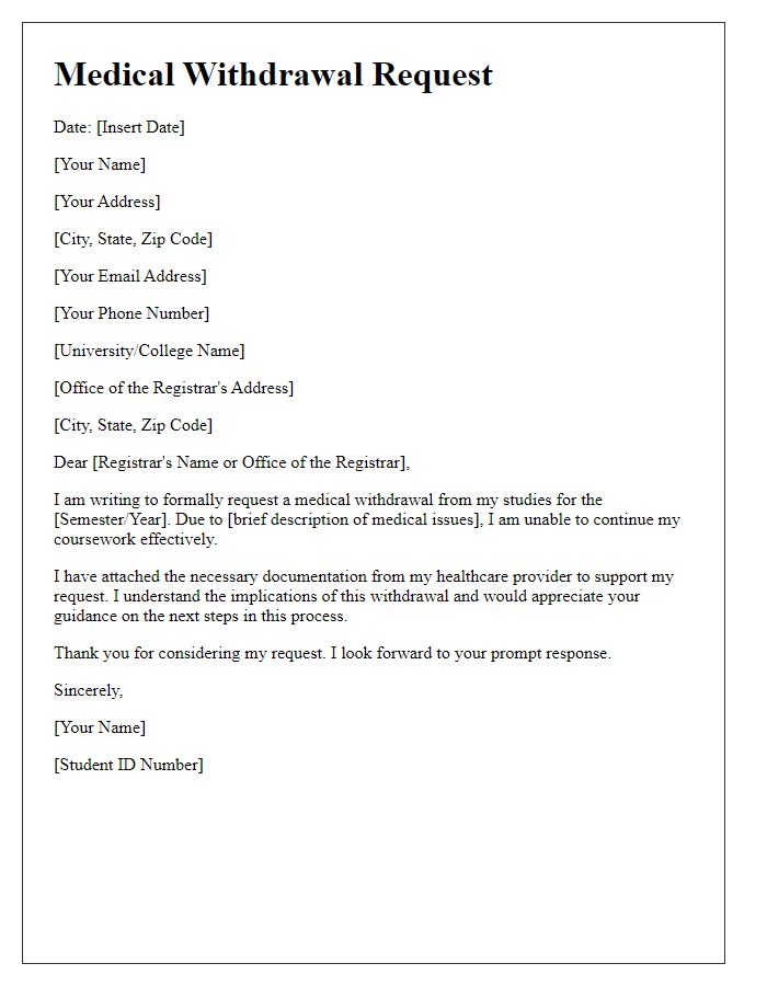 Letter template of medical withdrawal request for students