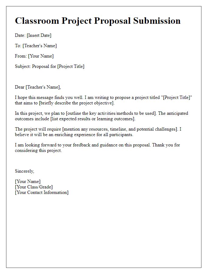 Letter template of classroom project proposal submission.