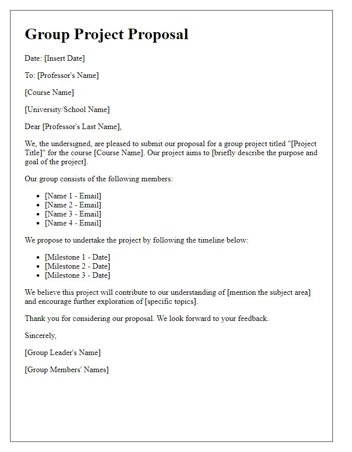 Letter template of group project proposal for class.