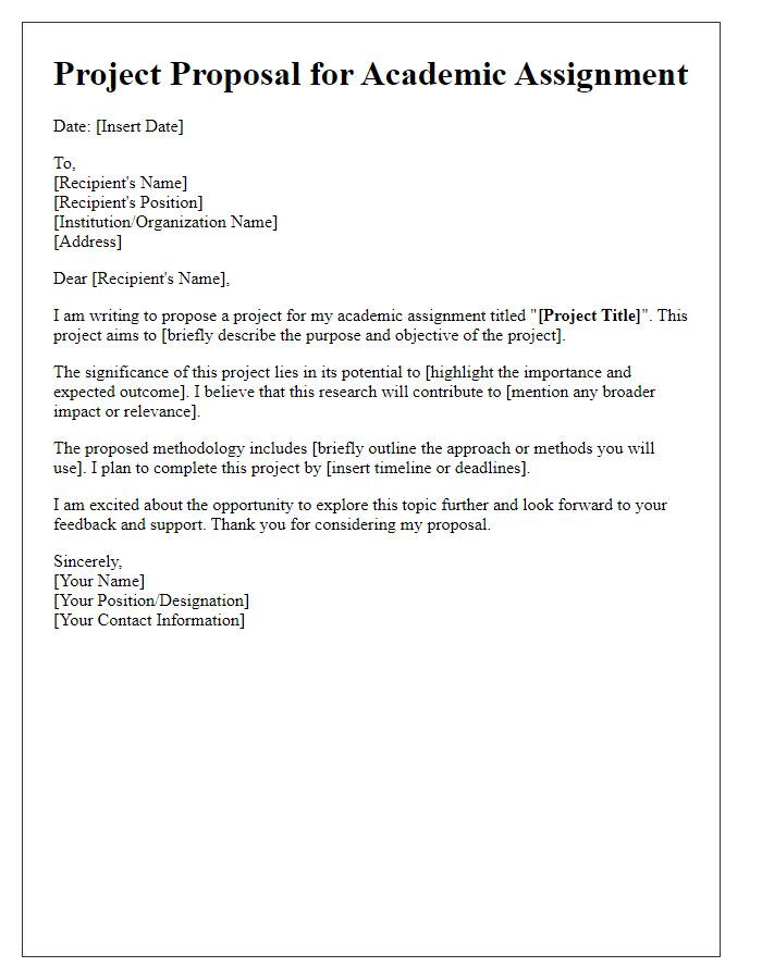 Letter template of project proposal for academic assignment.