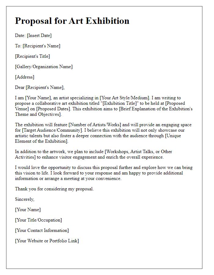 Letter template of proposal for art exhibition project.