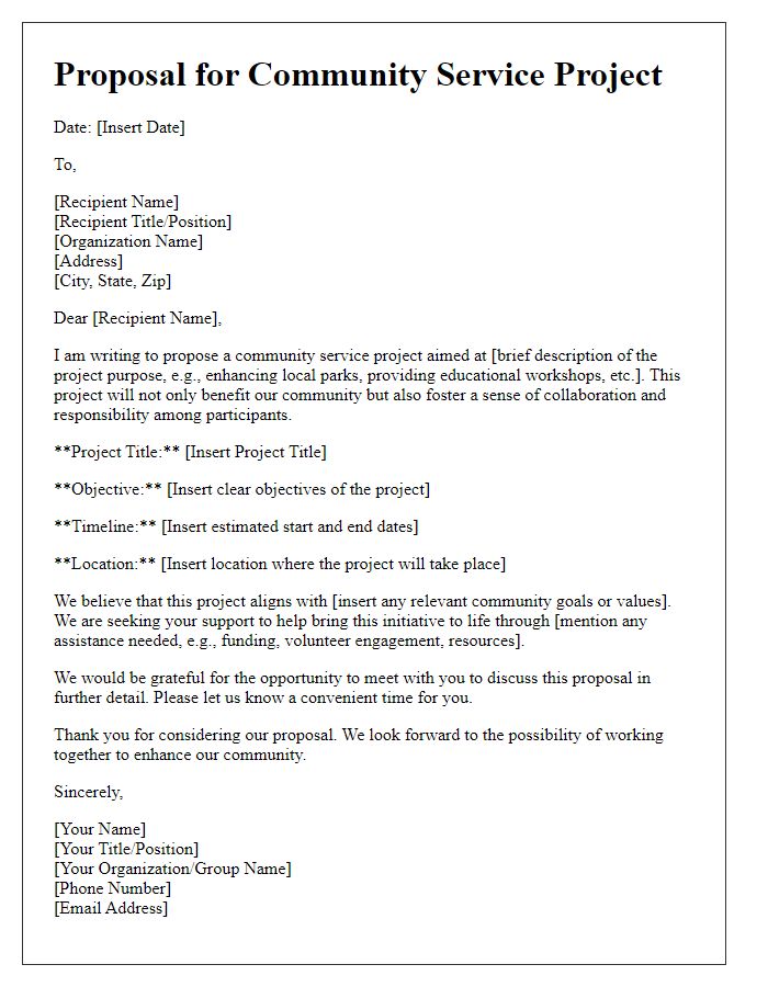 Letter template of proposal for community service project.