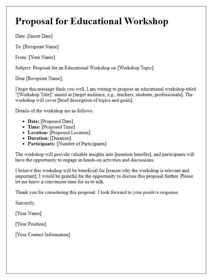 Letter template of proposal for educational workshop.