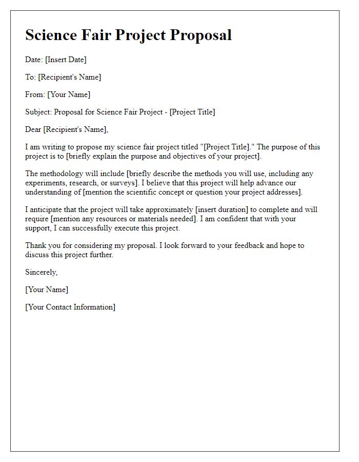 Letter template of proposal for science fair project.