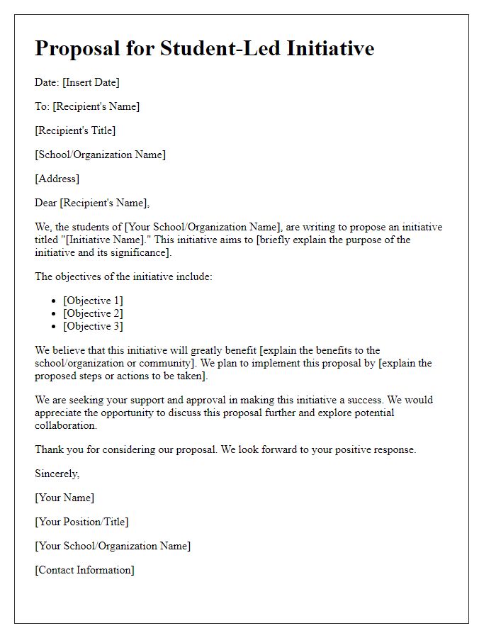 Letter template of proposal for student-led initiative.