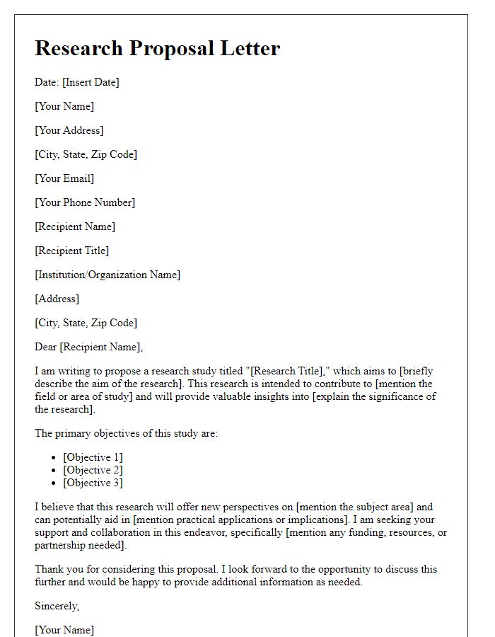 Letter template of research proposal for educational purposes.