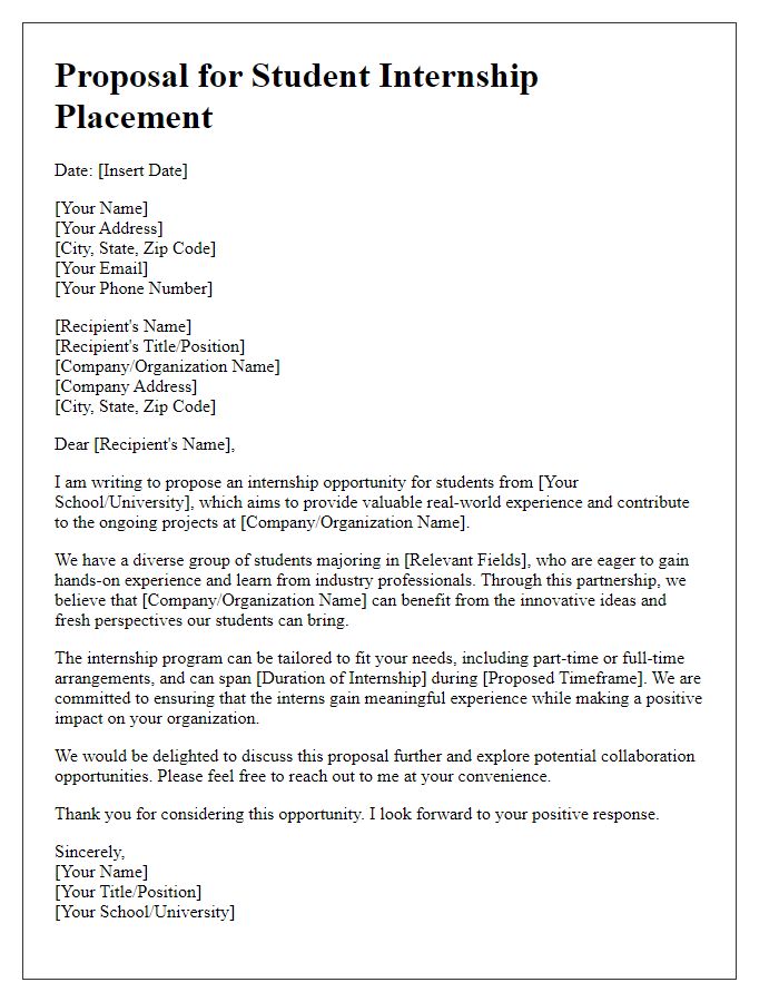 Letter template of proposal for student internship placement