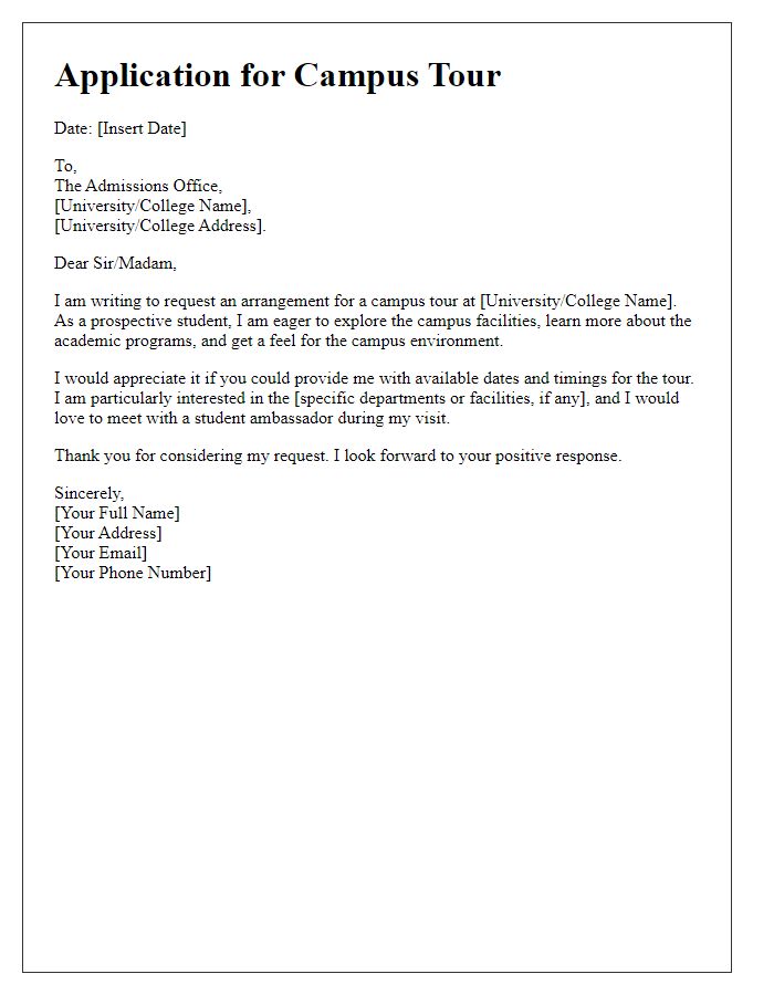 Letter template of application to arrange campus tour