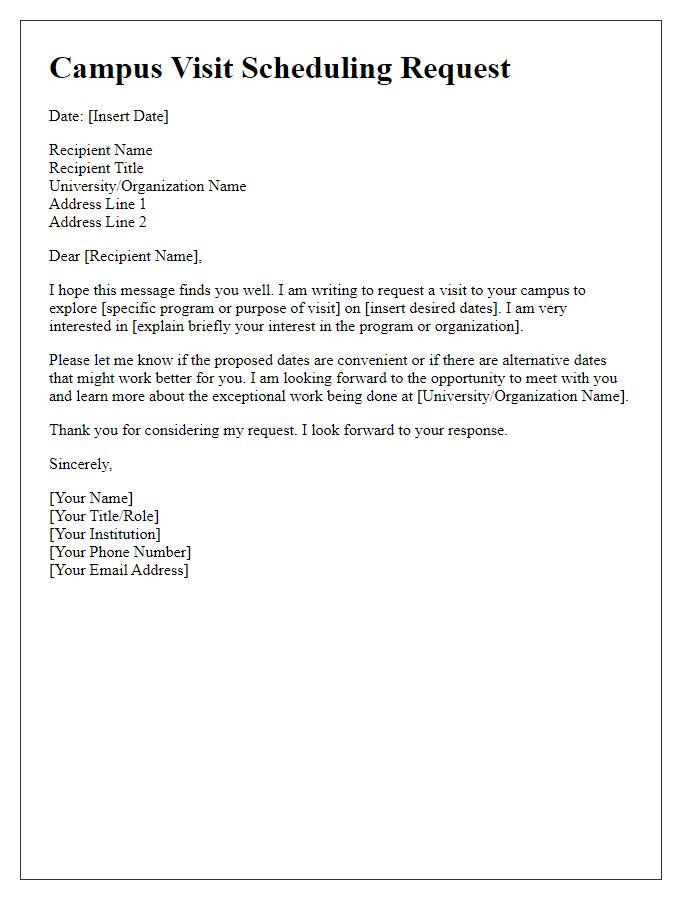 Letter template of correspondence for campus visit scheduling