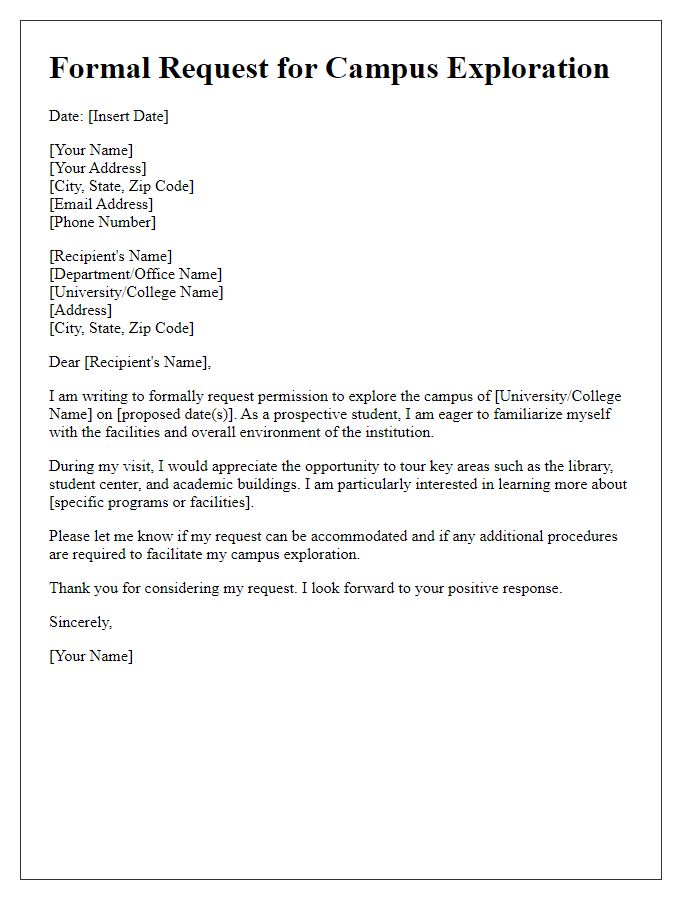 Letter template of formal request for campus exploration