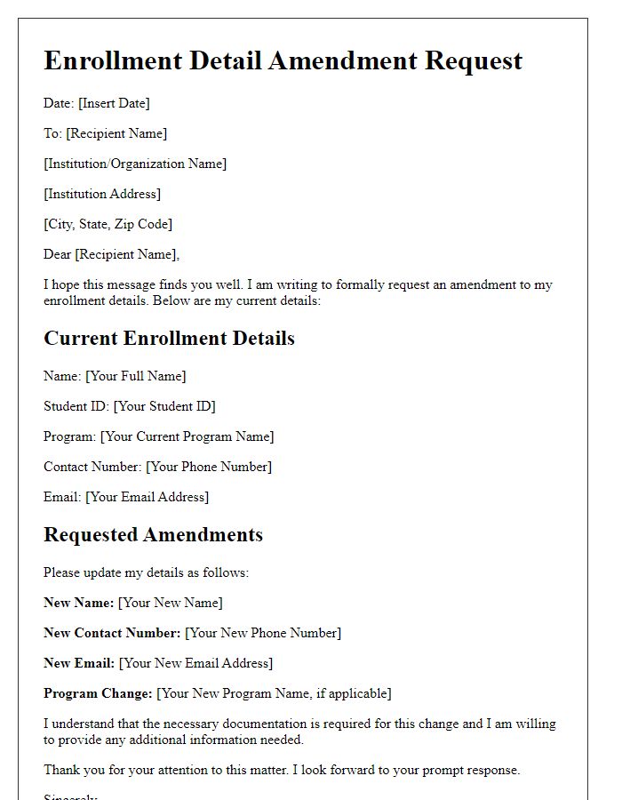 Letter template of enrollment detail amendment