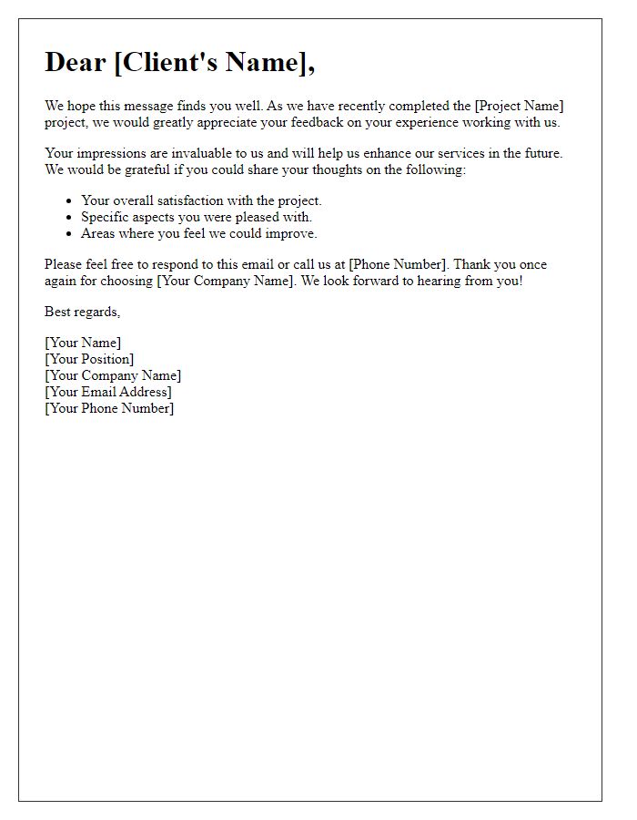 Letter template of client impressions request upon project completion