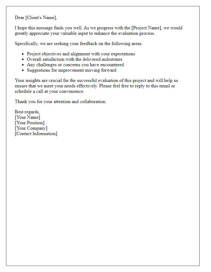 Letter template of client input request for project evaluation