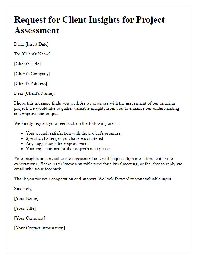 Letter template of client insights request for project assessment