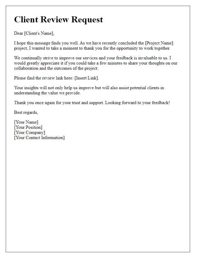 Letter template of client review request following project closure