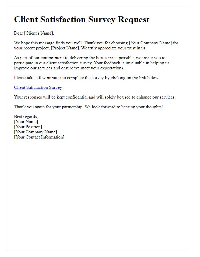Letter template of client satisfaction survey request post-project