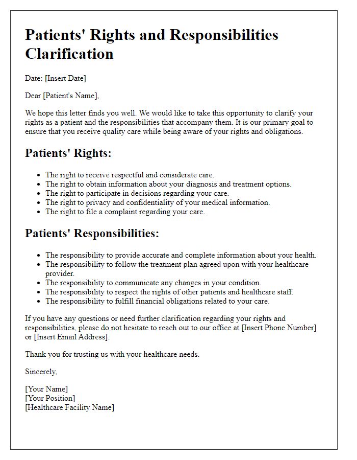 Letter template of Patients' Rights and Responsibilities Clarification and Support