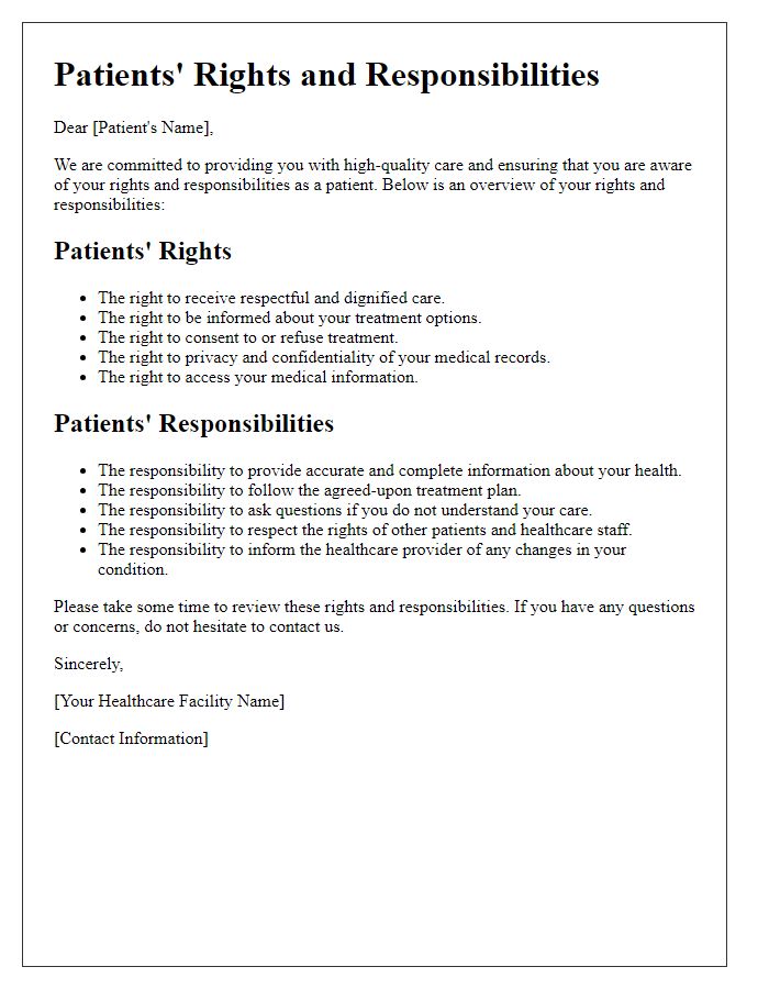 Letter template of Patients' Rights and Responsibilities Educational Materials