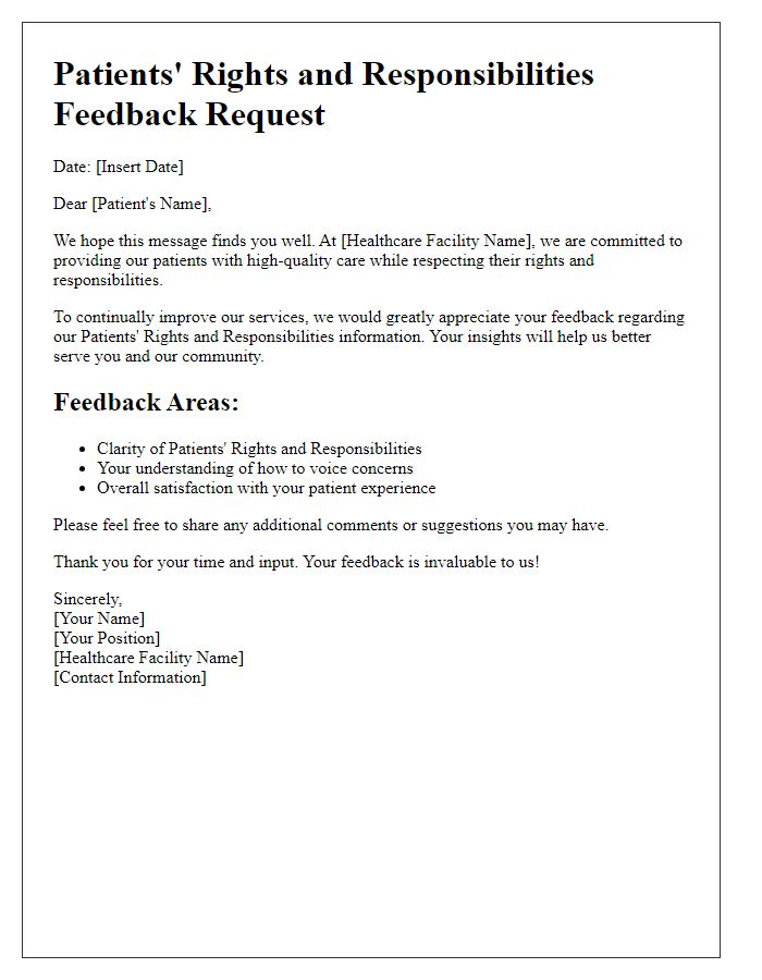 Letter template of Patients' Rights and Responsibilities Feedback Request