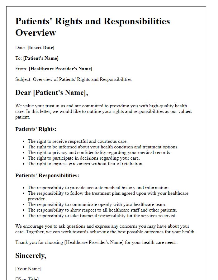 Letter template of Patients Rights and Responsibilities Overview