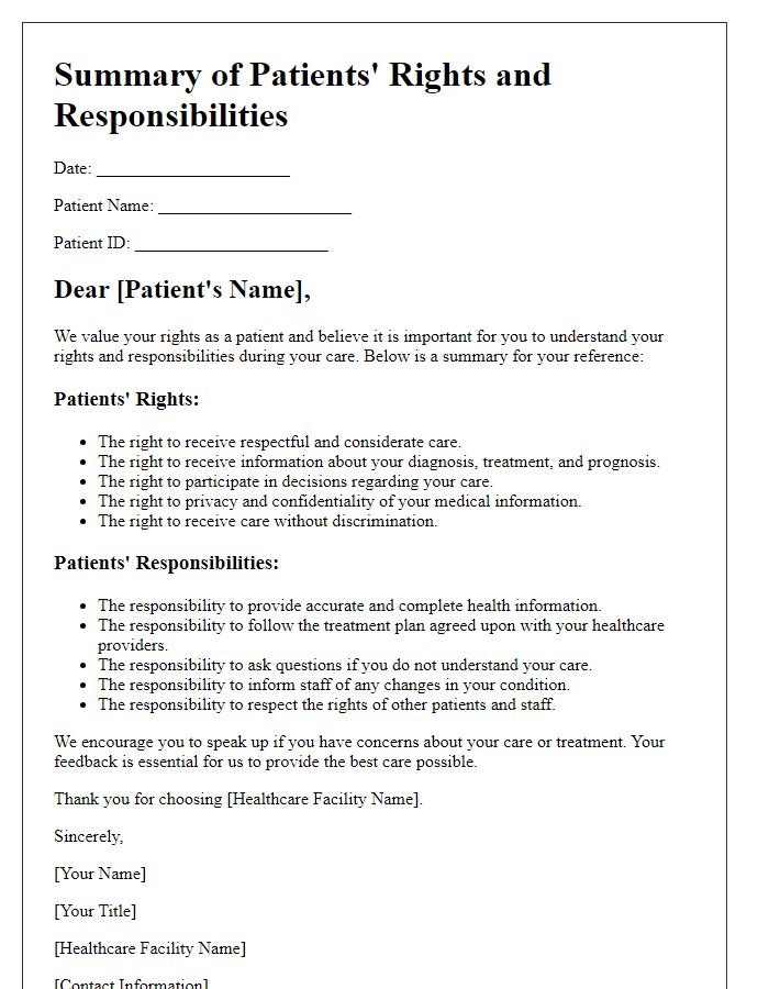 Letter template of Summary of Patients' Rights and Responsibilities