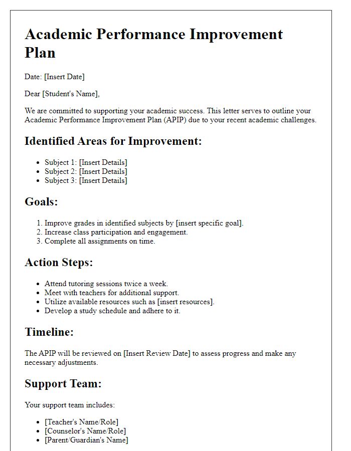 Letter template of Academic Performance Improvement Plan for At-Risk Learners