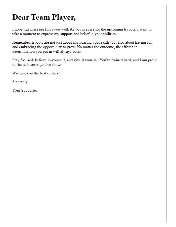 Letter template of encouragement for student sports team tryout