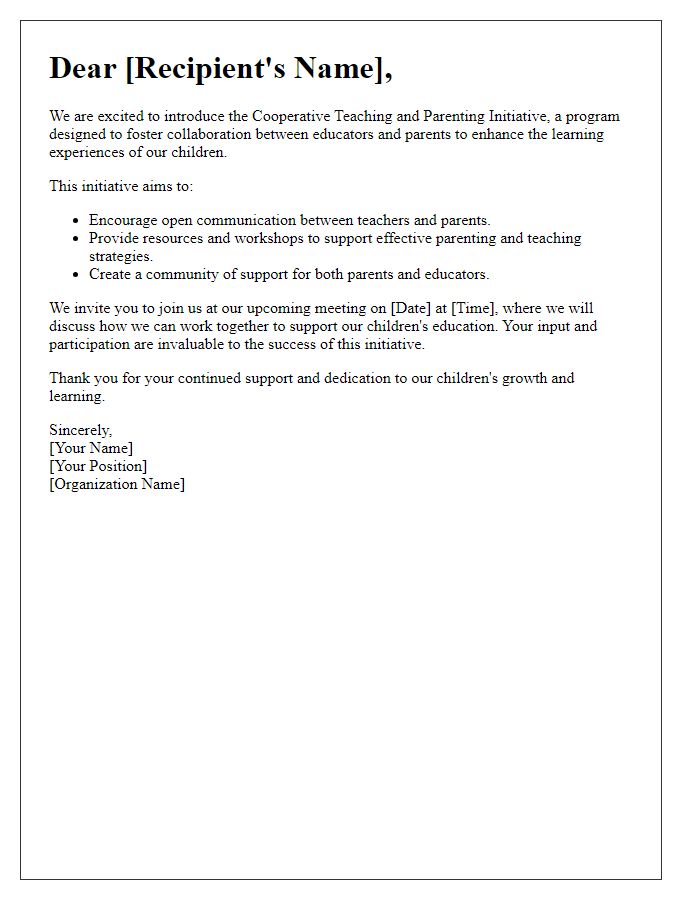 Letter template of Cooperative Teaching and Parenting Initiative