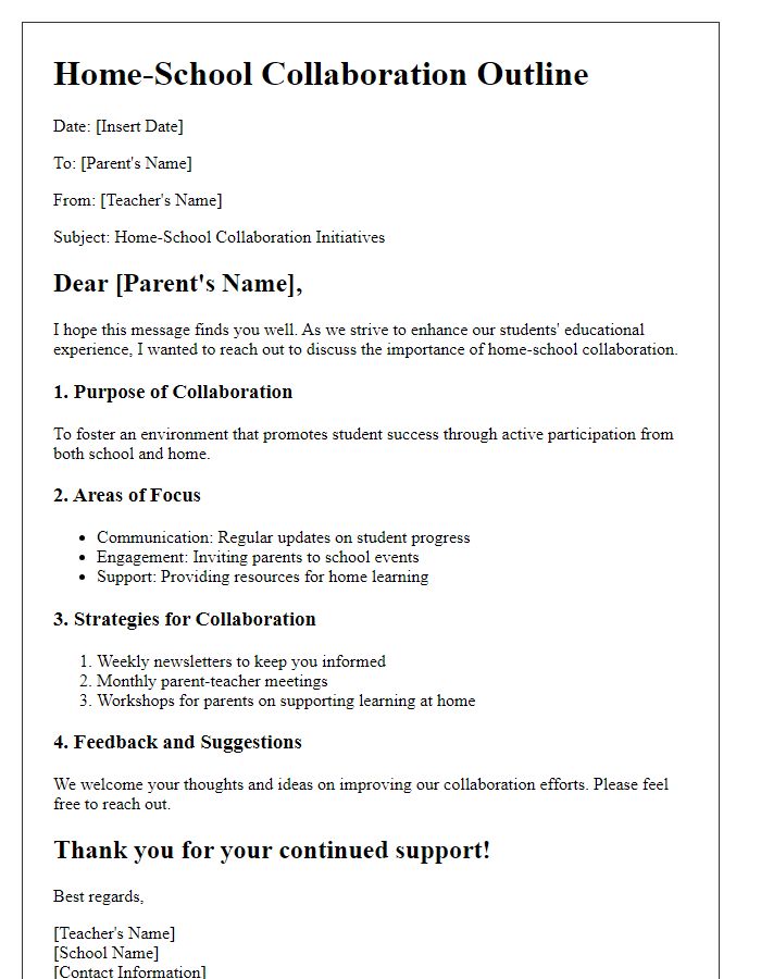 Letter template of Home-School Collaboration Outline