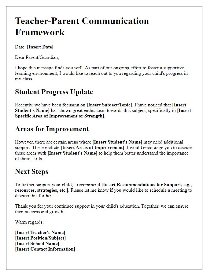 Letter template of Teacher-Parent Communication Framework