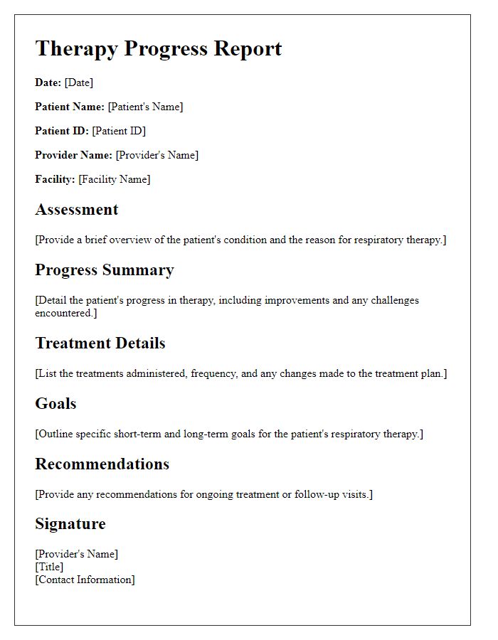 Letter template of therapy progress report for respiratory treatment.