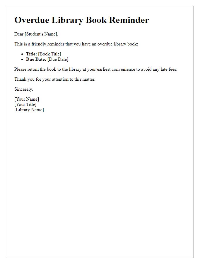 Letter template of overdue library book reminder for students