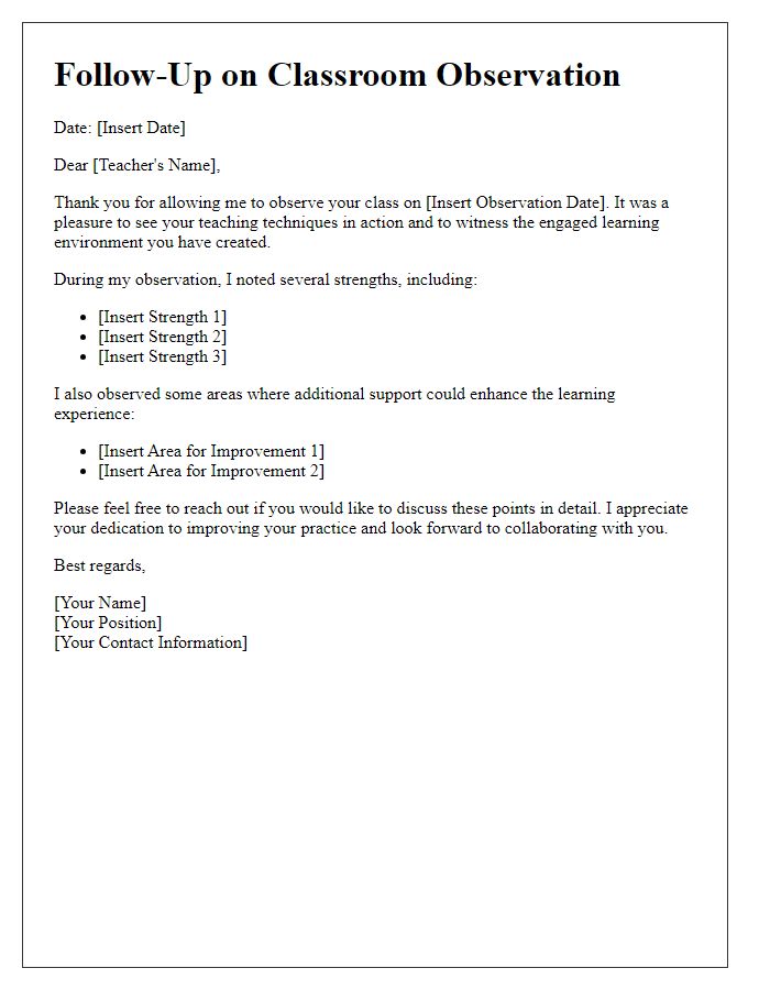 Letter template of teacher observations shared in follow-up