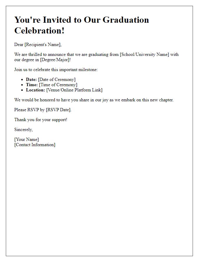 Letter template of digital student graduation invitation