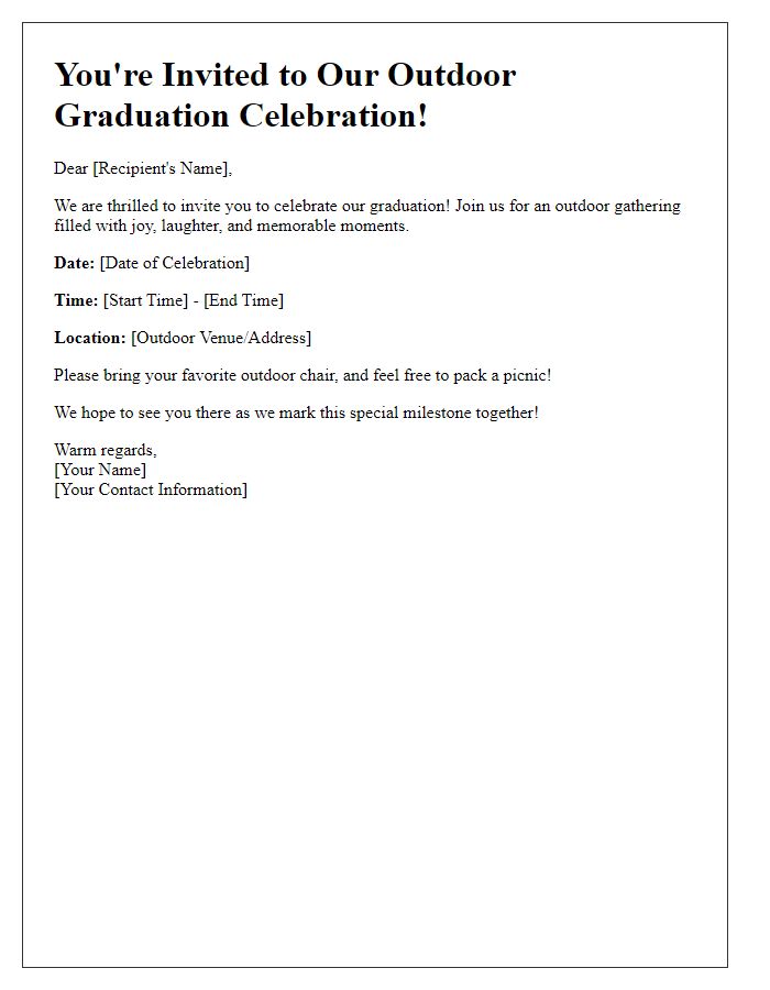 Letter template of outdoor student graduation celebration invitation