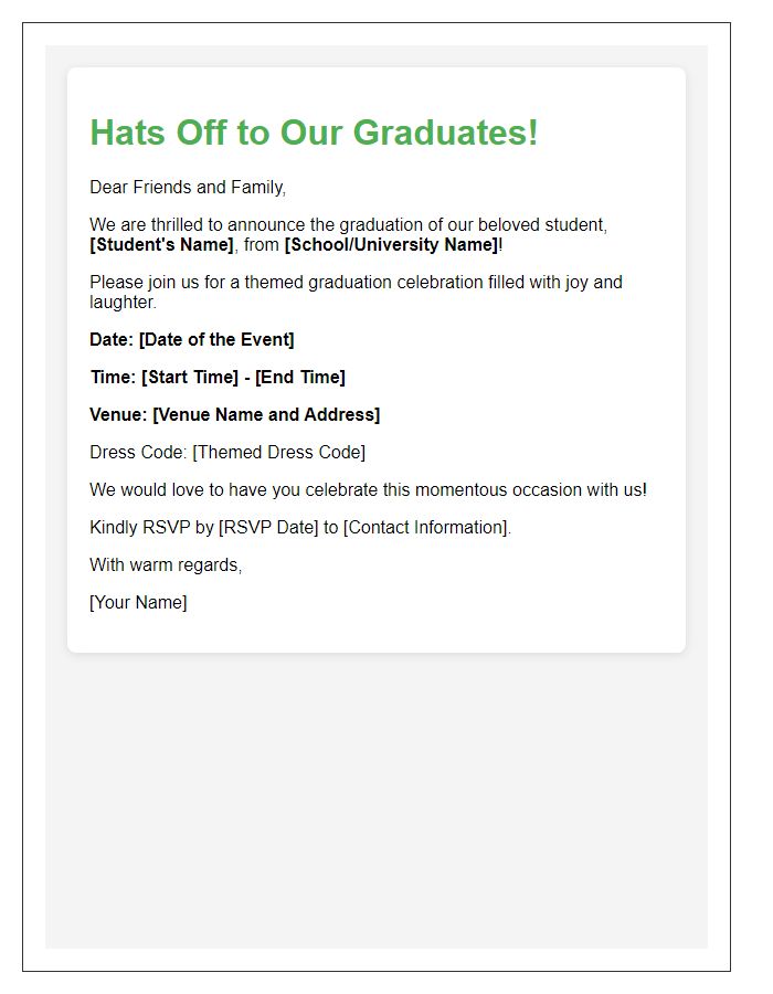 Letter template of themed student graduation invitation