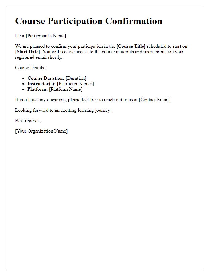 Letter template of digital course participation confirmation