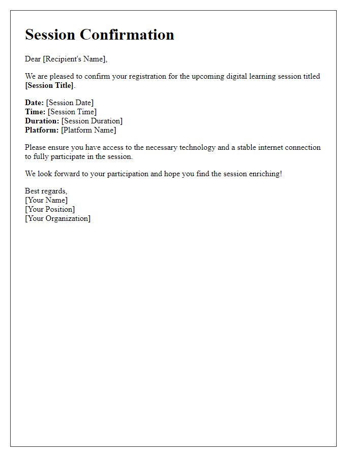 Letter template of digital learning session confirmation